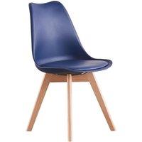 Life Interiors Single Scandinavian Dining Chair with Leather Cushions Solid Wood Legs in Royal