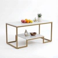 Alivio 2-Tier Modern Rectangular Coffee Table, Industrial Style Centre Table in White