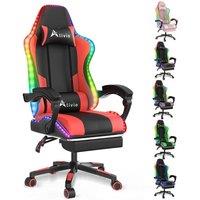 Alivio RGB LED Gaming Chair with Massage Support, Footrest & App Control in Red