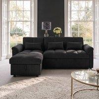 Sofaya Arlo Sofa Bed Linen Universal Convertible L Shape Corner Chaise in Black | Size: 3 Seater