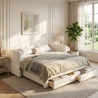 Merax 3FT Beige Linen Extendable Daybed with 2 Storage Drawers & USB Ports | Size: Single