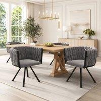 Merax Set of 4 Velvet Swivel Dining Chair with Metal Legs in Grey
