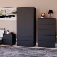 HD Designs Denver Bedroom Set (2 Dr Bedside, 5 Dr Chest, Wardrobe) in Black