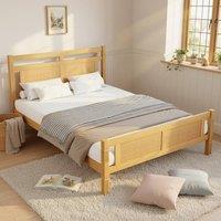 Merax 4ft6 Double Wood Colour Wooden Bed Frame with Rattan Effect Headboard in Natural