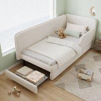 Merax 3ft Single Velvet Upholstered Daybed Sofa Bed with Guardrails & Drawer in Beige
