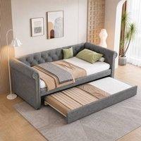 Merax 3ft Single Velvet Upholstered Daybed Sofa Bed with Pull-Out Trundle in Grey