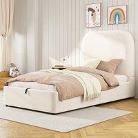 Merax Single Upholstered Ottoman Storage Bed Frame with Rounded Headboard in Beige