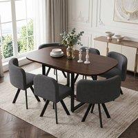 Merax 6-Seater Walnut Effect Oval Dining Table & Chairs Set