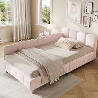 Merax Velvet 3ft Single Corner Daybed with Flexible Layout & Storage Pockets in Pink