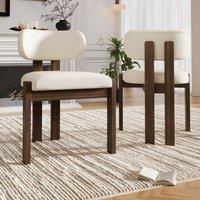 Merax Set of 6 Boucl Dining Chair with Solid Wood Frame, Curved Backrest in Walnut