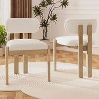 Merax Set of 4 Boucl Dining Chair with Solid Wood Frame, Curved Backrest in Natural