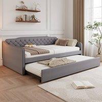 BTM 4ft6 Double Daybed Upholstered Sofa Bed Trundle Velvet Bed in Grey