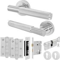 AFIT Polished Chrome Door Handle Euro Lock Turn Cylinder Set, Locks Hinges in Silver | Size: 150mm x 150mm