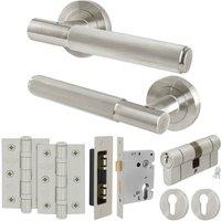 AFIT Satin Nickel Door Handle Euro Lock Double Cylinder, Locks Hinges in Silver | Size: 150mm x 150mm