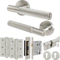 AFIT Satin Nickel Door Handle Euro Lock Turn Cylinder Set, Locks Hinges in Silver | Size: 150mm x 150mm
