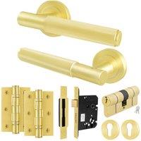 AFIT Satin Brass Door Handle Euro Lock Double Cylinder, Locks Hinges in Gold | Size: 150mm x 150mm