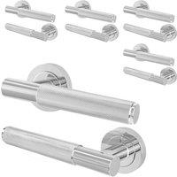 AFIT Polished Chrome Door Handles Round Rose, 5 Pairs Knurled Lever in Silver | Size: 150mm x 150mm
