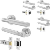 AFIT Polished Chrome Door Handles Round Rose with Latch, 4 Pairs Knurled in Silver | Size: 150mm x 150mm