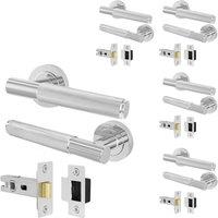AFIT Polished Chrome Door Handles Round Rose with Latch, 5 Pairs Knurled in Silver | Size: 150mm x 150mm