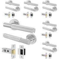 AFIT Polished Chrome Door Handles Round Rose with Latch, 6 Pairs Knurled in Silver | Size: 150mm x 150mm