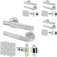 AFIT Polished Chrome Door Handles Rose Latch Kit, 4 Pairs Knurled Hinges in Silver | Size: 150mm x 150mm