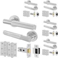 AFIT Polished Chrome Door Handles Rose Latch Kit, 5 Pairs Knurled Hinges in Silver | Size: 150mm x 150mm