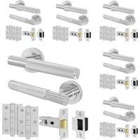 AFIT Polished Chrome Door Handles Rose Latch Kit, 6 Pairs Knurled Hinges in Silver | Size: 150mm x 150mm