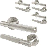 AFIT Satin Nickel Door Handles Round Rose, 4 Pairs Knurled Internal Lever in Silver | Size: 150mm x 150mm
