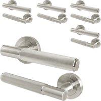 AFIT Satin Nickel Door Handles Round Rose, 5 Pairs Knurled Internal Lever in Silver | Size: 150mm x 150mm