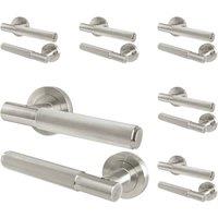AFIT Satin Nickel Door Handles Round Rose, 6 Pairs Knurled Internal Lever in Silver | Size: 150mm x 150mm