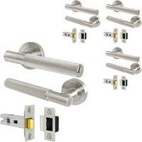 AFIT Satin Nickel Door Handles Round Rose with Latch, 4 Pairs Knurled in Silver | Size: 150mm x 150mm