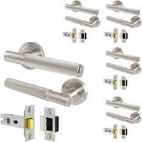 AFIT Satin Nickel Door Handles Round Rose with Latch, 5 Pairs Knurled in Silver | Size: 150mm x 150mm
