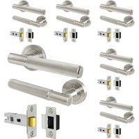 AFIT Satin Nickel Door Handles Round Rose with Latch, 6 Pairs Knurled in Silver | Size: 150mm x 150mm
