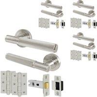 AFIT Satin Nickel Door Handles Rose Latch Kit, 4 Pairs Knurled with Hinges in Silver | Size: 150mm x 150mm
