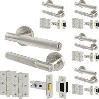 AFIT Satin Nickel Door Handles Rose Latch Kit, 5 Pairs Knurled with Hinges in Silver | Size: 150mm x 150mm