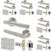 AFIT Satin Nickel Door Handles Rose Latch Kit, 6 Pairs Knurled with Hinges in Silver | Size: 150mm x 150mm