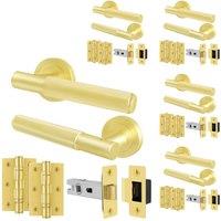 AFIT Satin Brass Door Handles Rose Latch Kit, 5 Pairs Knurled with Hinges in Gold | Size: 150mm x 150mm