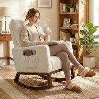 HOMCOM Rocking Chair for Adults, Lounge Rocker w/ Lumbar Pillow, Cream White | Size: Armchair