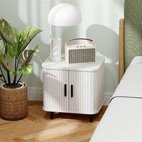 HOMCOM Nightstand with Sliding Doors & Metal Legs White Wood Effect