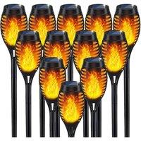 FLAVORA 12PCS Flickering Flame Effect Solar Torch Lights in Black