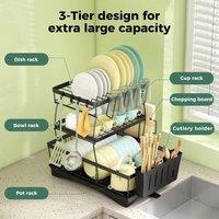 EONLION 3 Tier with Drip Tray Cutlery Holder in Black | Size: 100 cm
