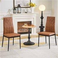 Kelvenix Faux Leather Dining Chairs Kitchen Chairs in Brown | Size: 0.6m2