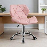 FORGEVIO Cushioned Computer Desk Office Chair Chrome Legs in Pink