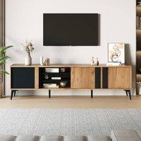 Tokpiedi Industrial Entertainment Center Console with Steel Frame in Brown