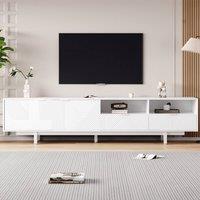 Tokpiedi Modern Geometric Entertainment Center with Storage Cabinets in White