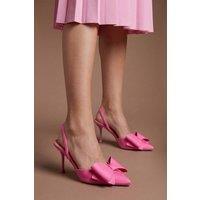 Coast Women's Lola Satin Bow Detail Medium Stiletto Heel Sling Back Court Shoes in Pink | Size: 5
