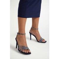 Wallis Women's Sophie Satin Embellished High Stiletto heeled Sandals in Navy | Size: 4