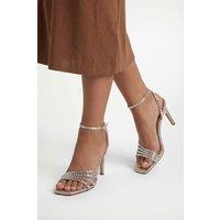Wallis Women's Sophie Metallic Textile Embellished High Stiletto heeled Sandals in Gold | Size: 3