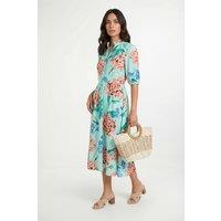 Wallis Women's Floral Puff Sleeve Pintuck Midi Dress in Mint | Size: 10