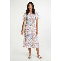 Wallis Women's Floral Waffle Ruched Midi Dress in Ivory | Size: 16